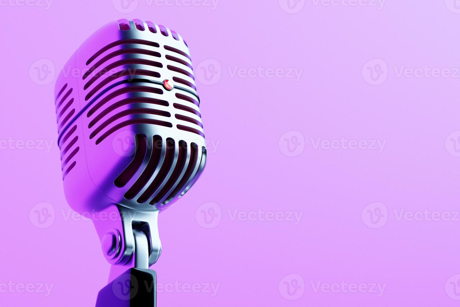 3d illustration close up of a metal microphone on a pink background photo