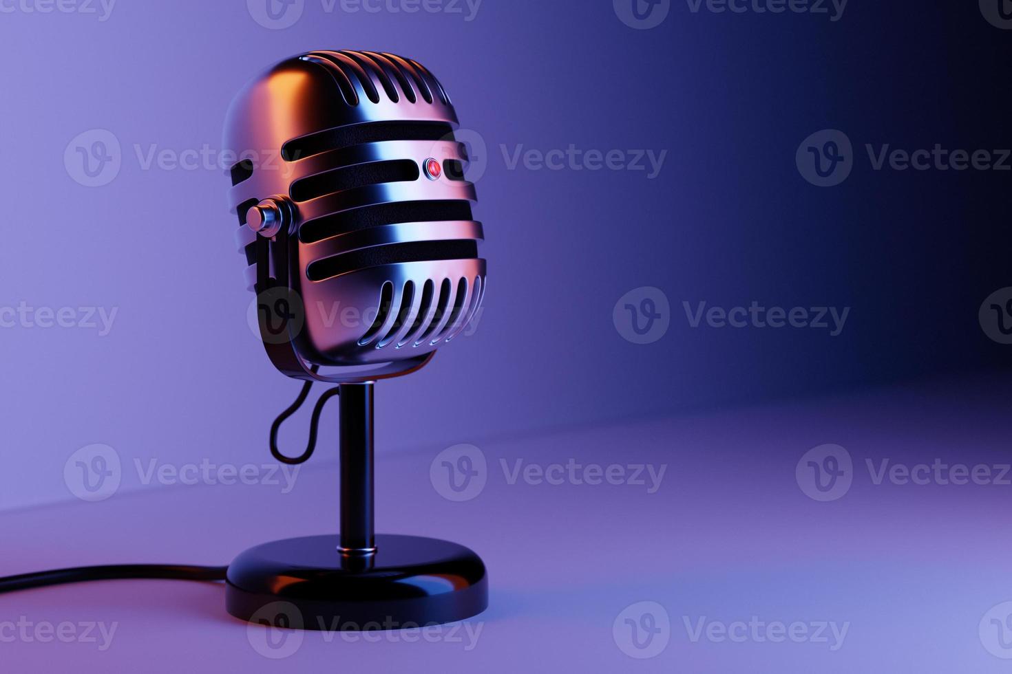 Black metal retro microphone, classic metal microphone on a purple  background photo