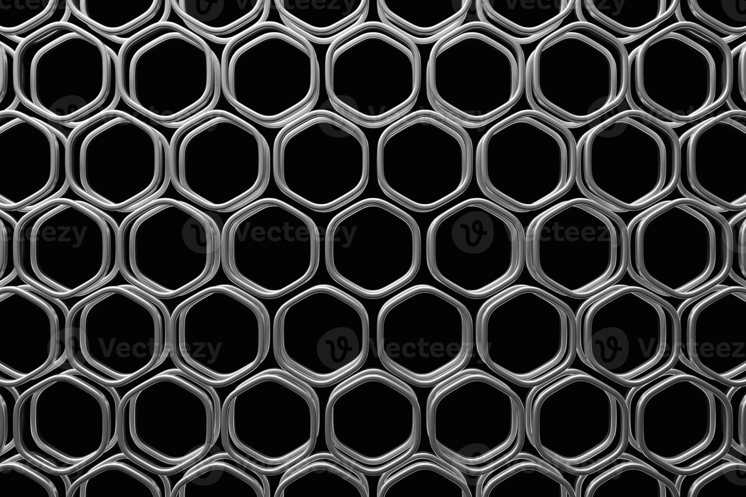 3d illustration of a   silver honeycomb. Pattern of simple geometric hexagonal shapes, mosaic background. photo