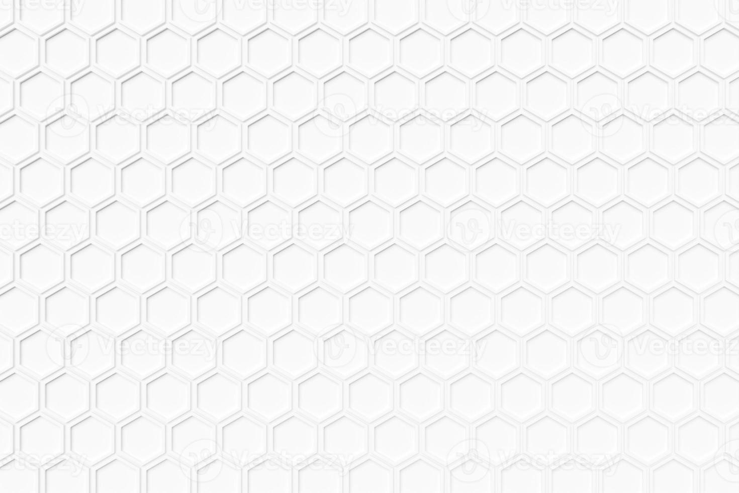 3d illustration of a white honeycomb. Pattern of simple geometric hexagonal shapes, mosaic background. photo