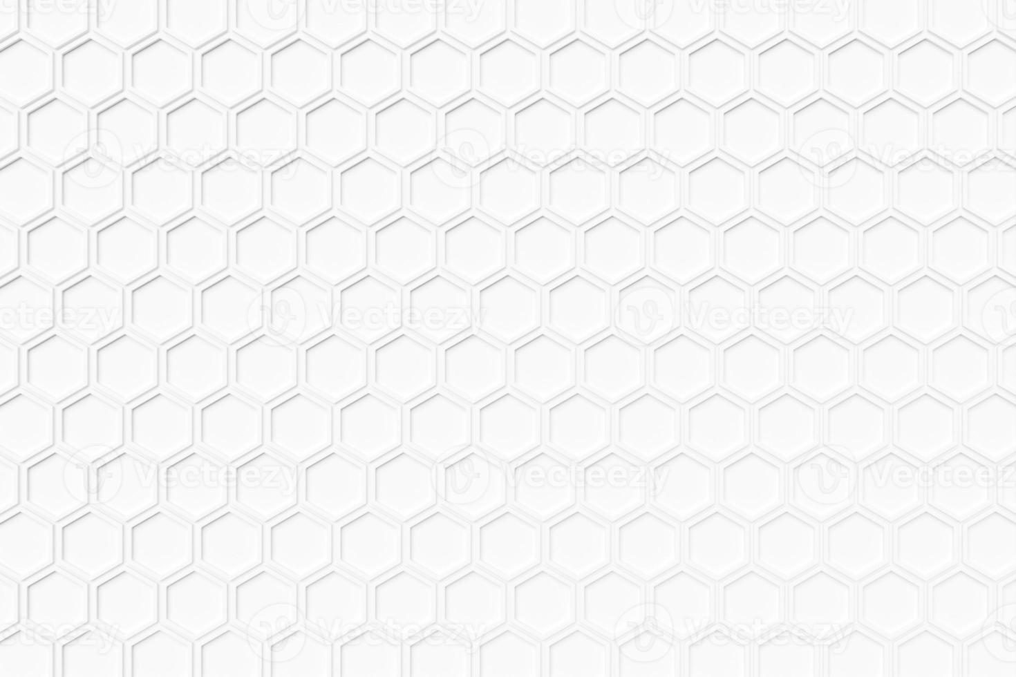 3d illustration of a white honeycomb. Pattern of simple geometric hexagonal shapes, mosaic background. photo