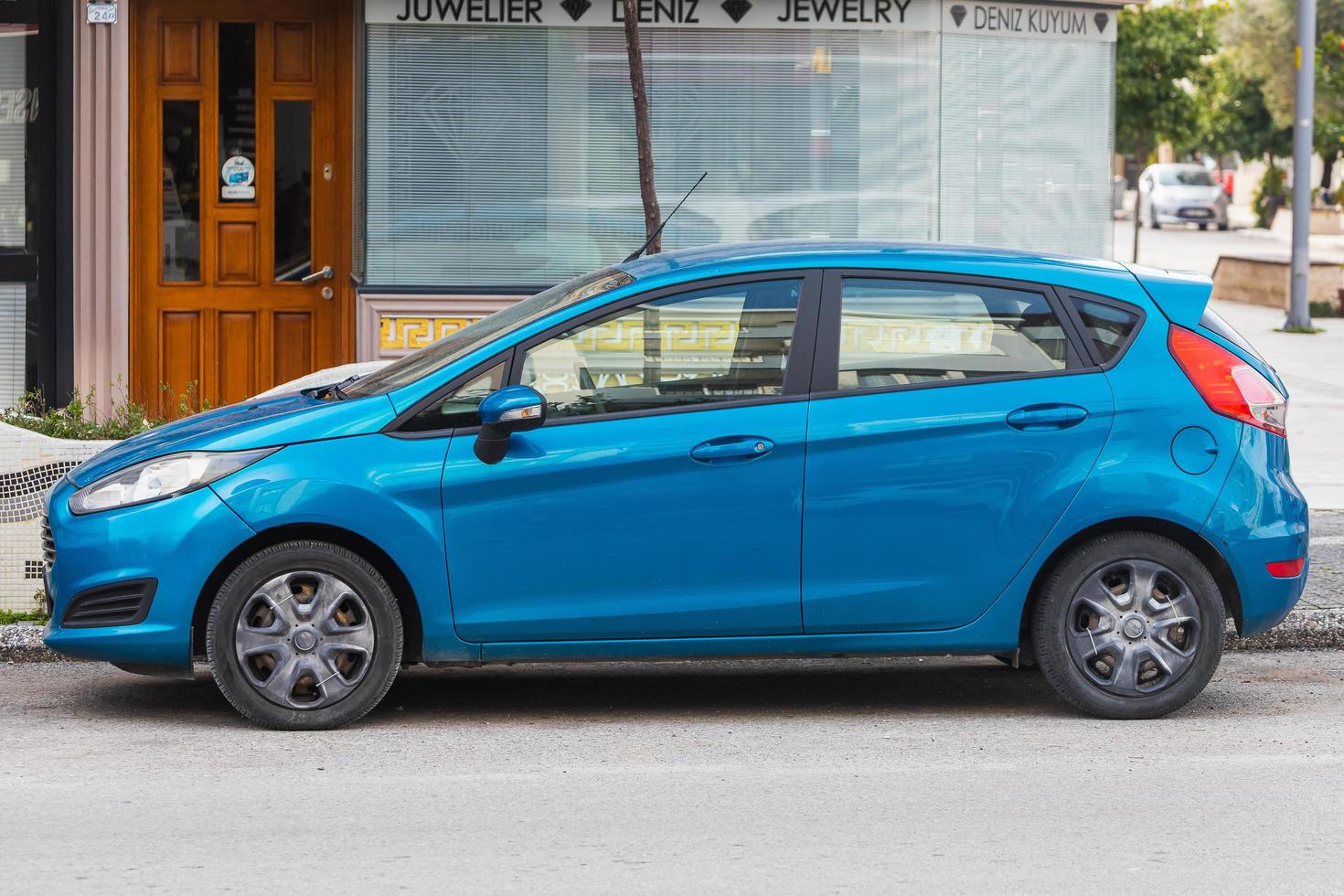 Side, Turkey, March 03 2022-blue Ford Fiesta parked on street photo