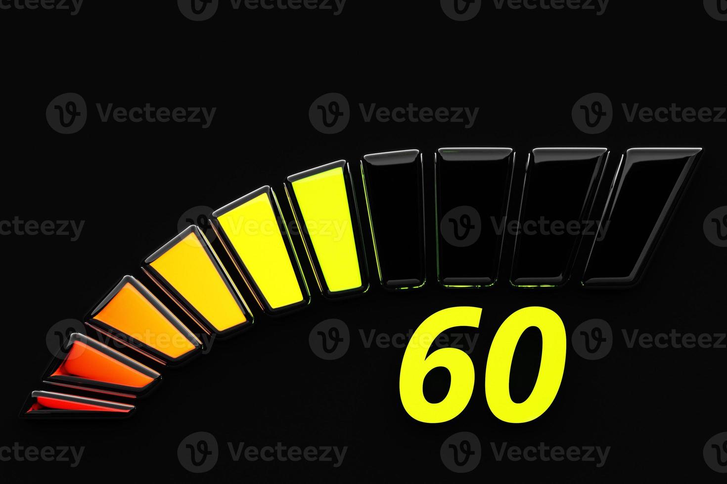 3d illustration  control panel icon with indicator 60 . Normal risk concept on speedometer. Credit rating scale photo