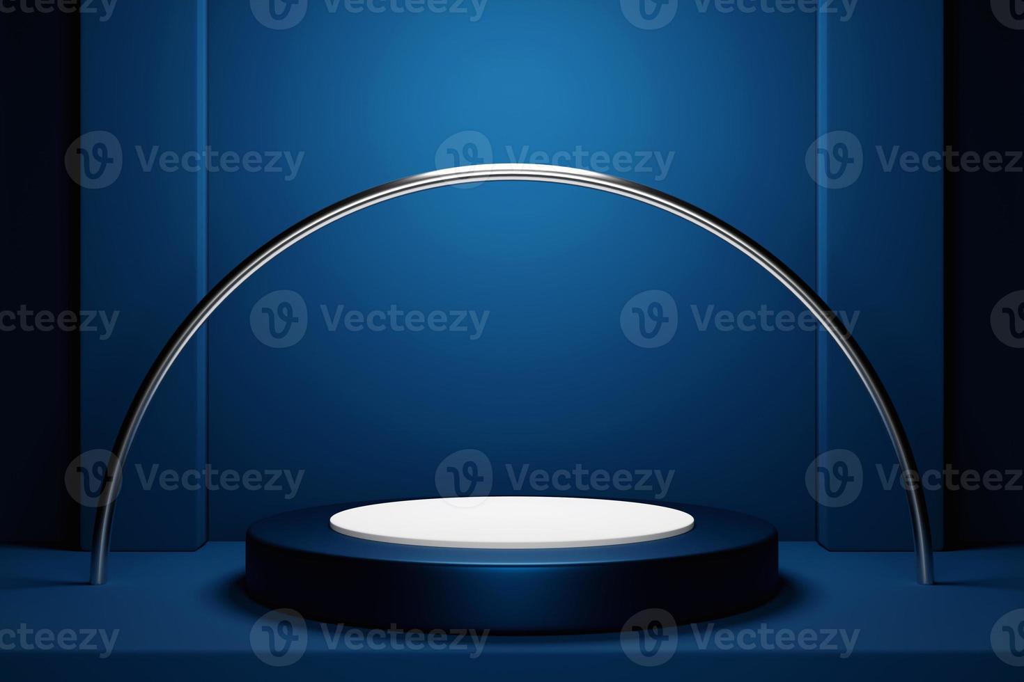 3d illustration of a  blue   podium  with light on monocrome  background. Empty pedestal for award ceremony photo