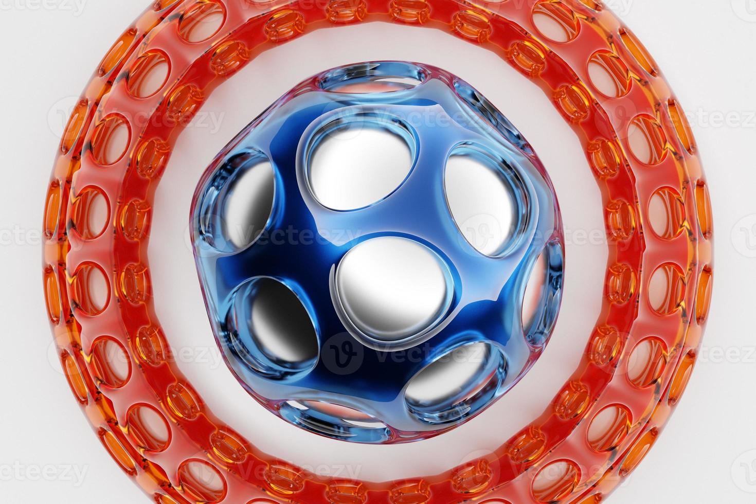 3D rendering. Blue ball with holes. Close up of a geometric figure of a ball on a white background photo