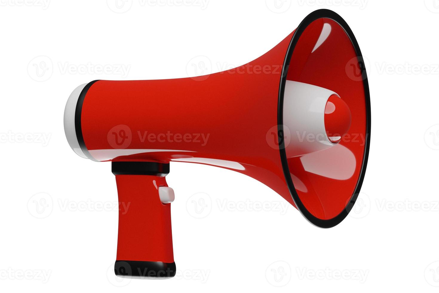 red cartoon glass loudspeaker on a  white  monochrome background. 3d illustration of a megaphone. Advertising symbol, promotion concept. photo