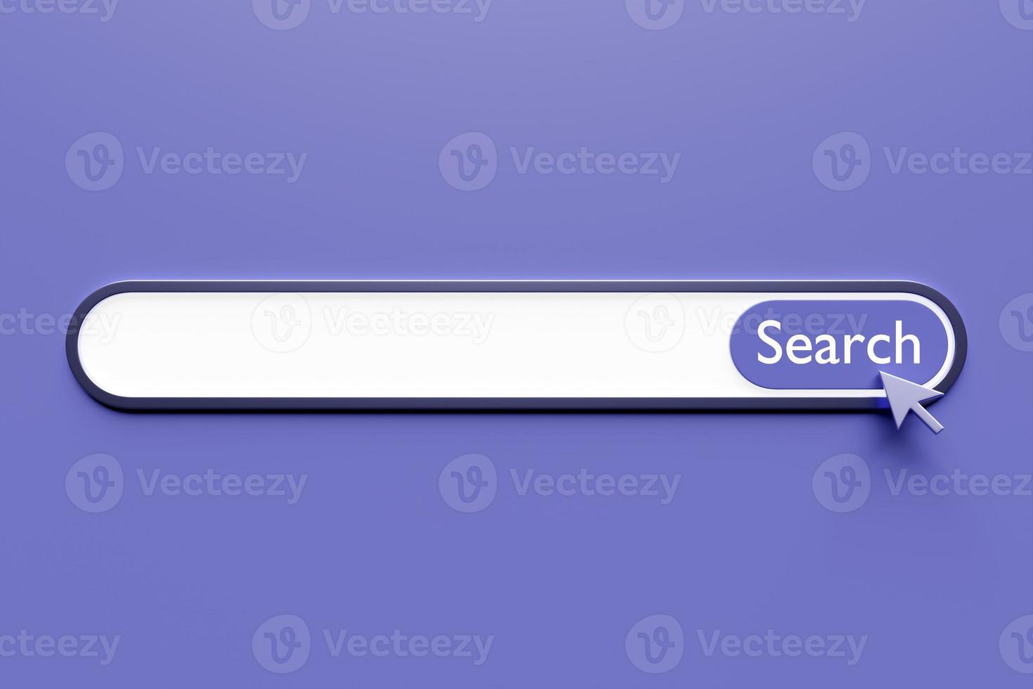 3D illustration, Search bar design element on a  purple  background. Search bar for website and user interface, mobile applications. photo