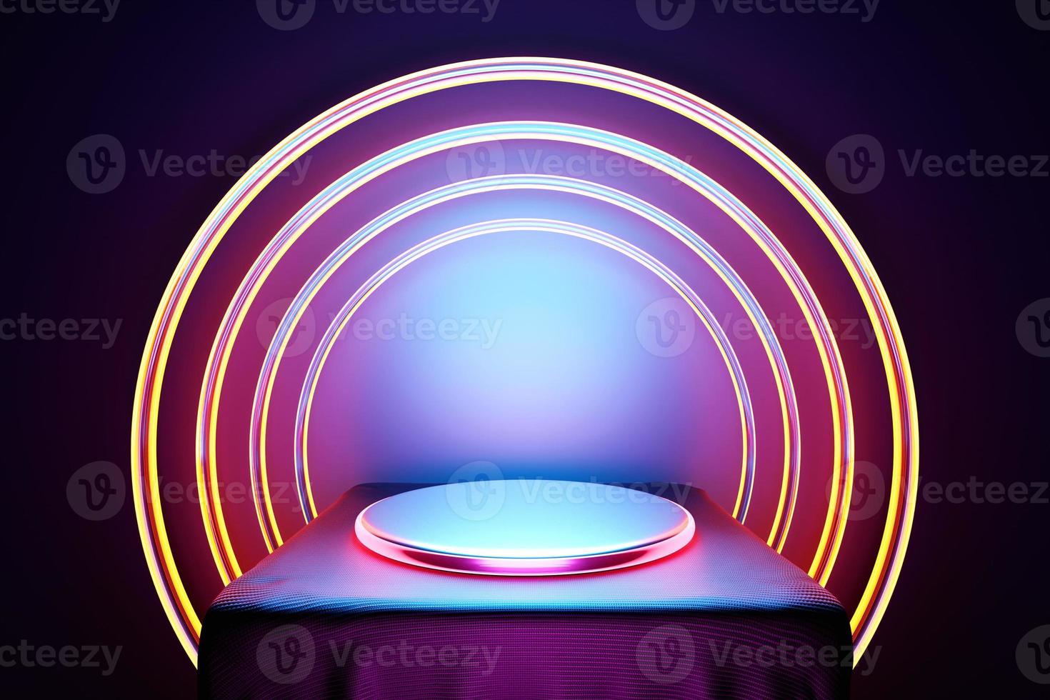 3d illustration of a  purple circle podium stand on the background of a geometric composition. 3d rendering. Minimalism geometry background photo