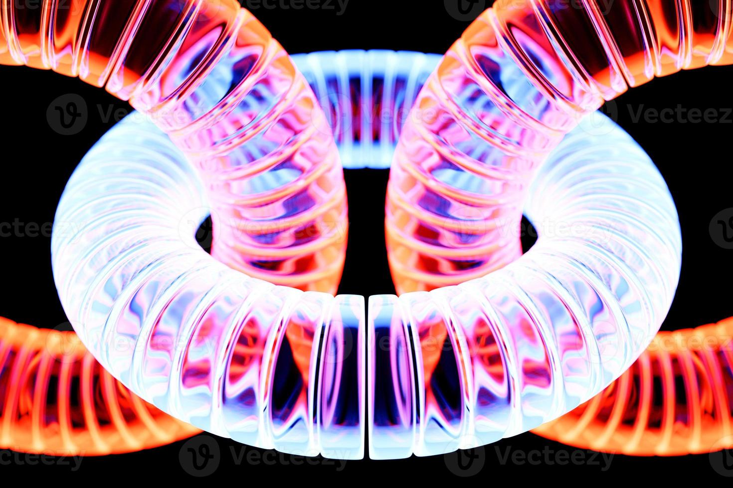 3d illustration of neon colorful chains. Chain set. Geometric pattern. science and technology background photo