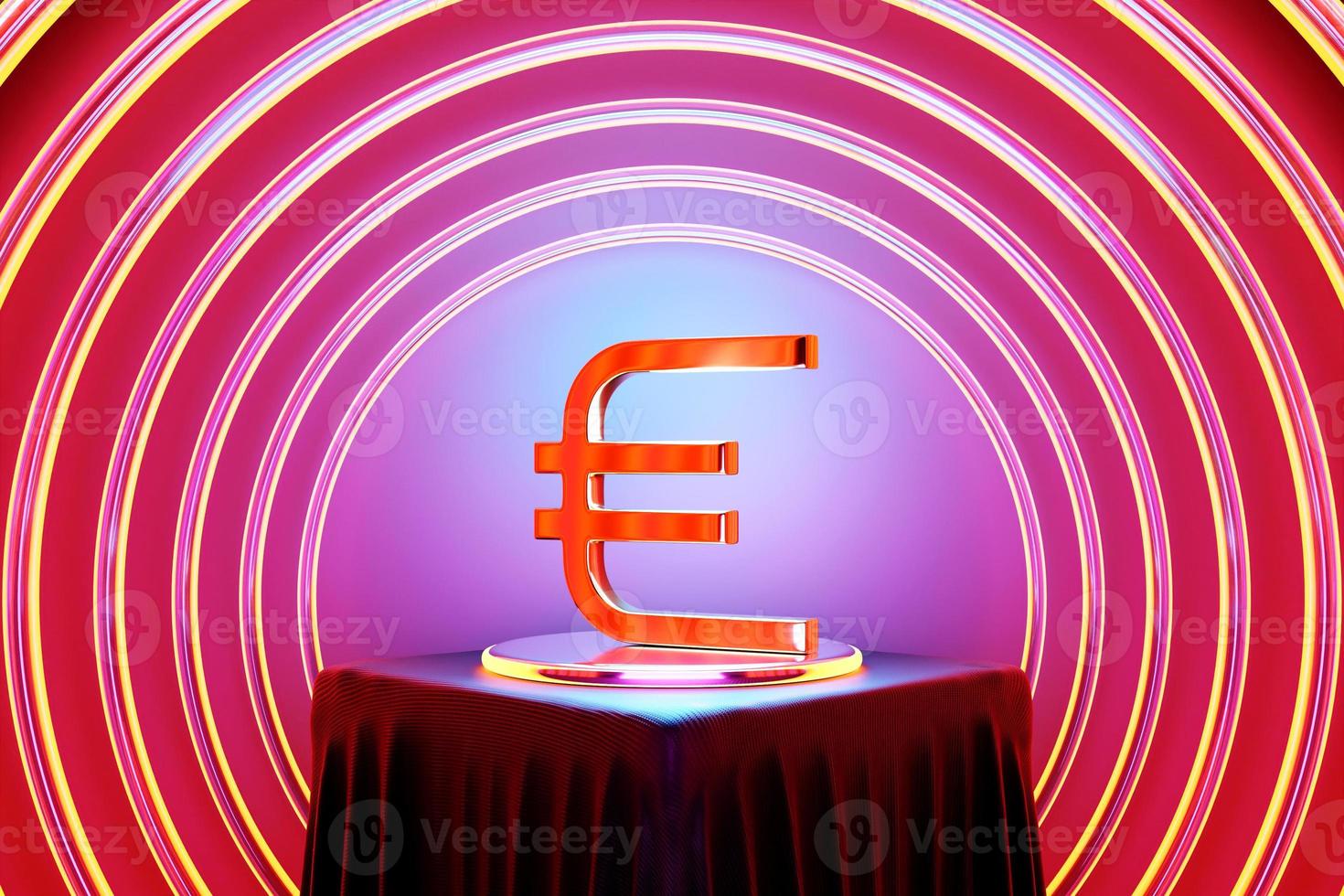 Ilustración 3d del icono del dinero del euro en el podio del círculo. símbolo de cambio de moneda, aumento de precios. foto