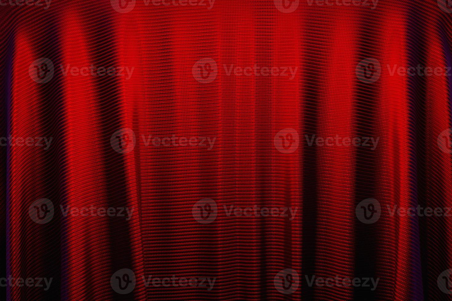 3D illustration of the red carbon fabric design element. Close up of the cloth material flying photo