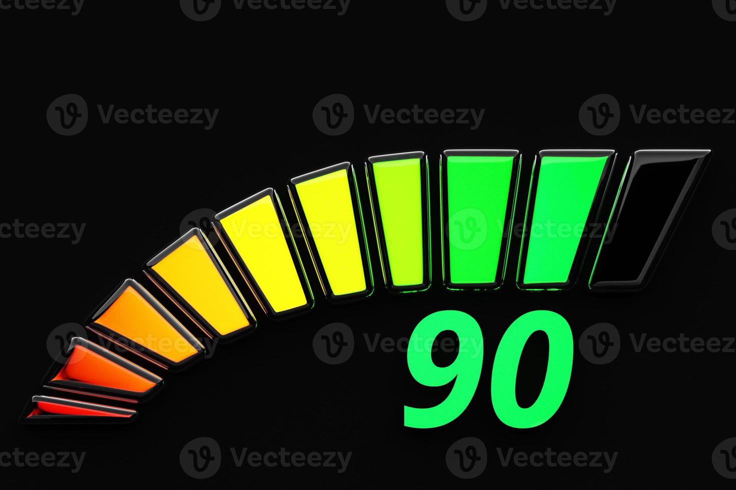 3d illustration  control panel icon with indicator 90 . Normal risk concept on speedometer. Credit rating scale photo