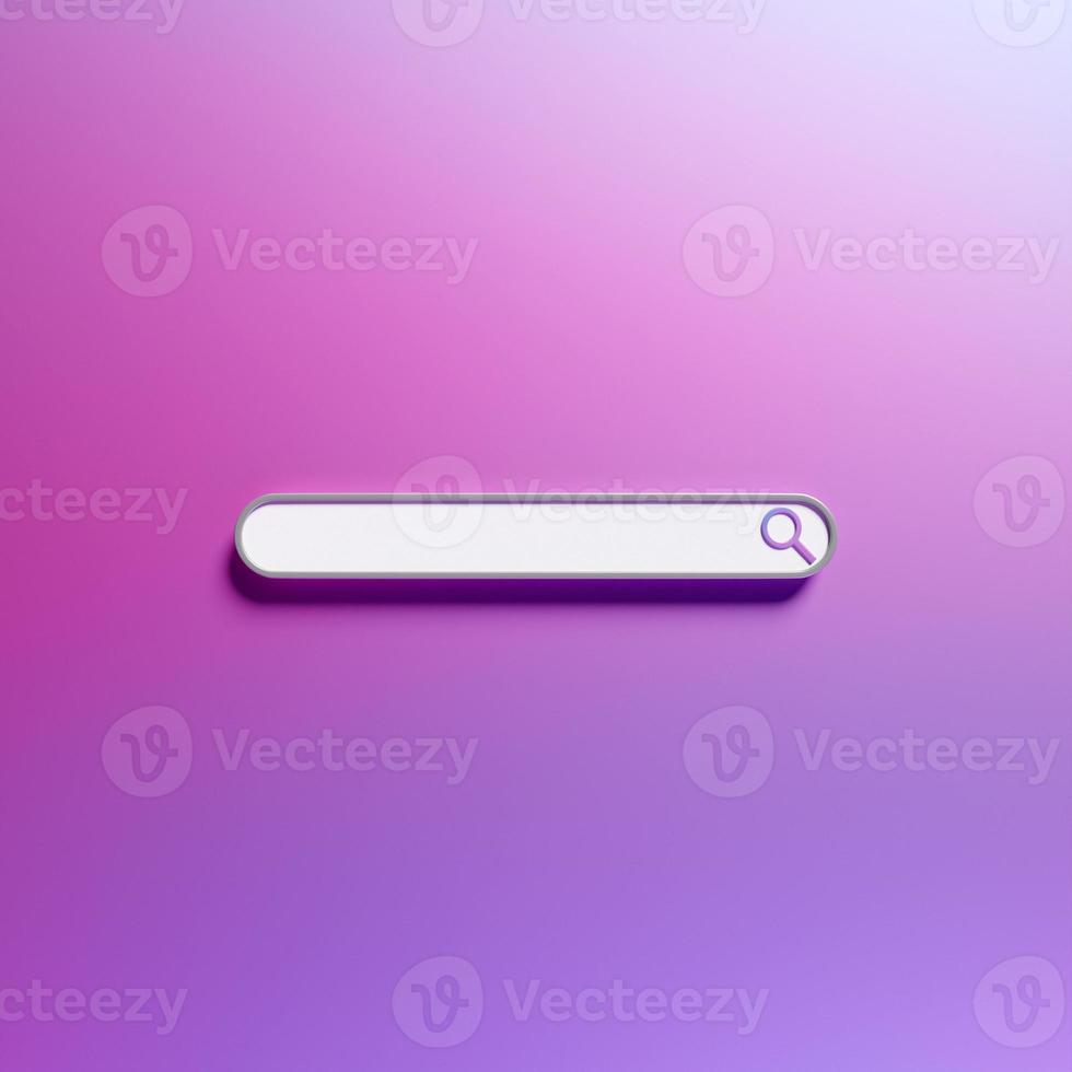 3D illustration, Search bar design element on a  purple  background. Search bar for website and user interface, mobile applications. photo