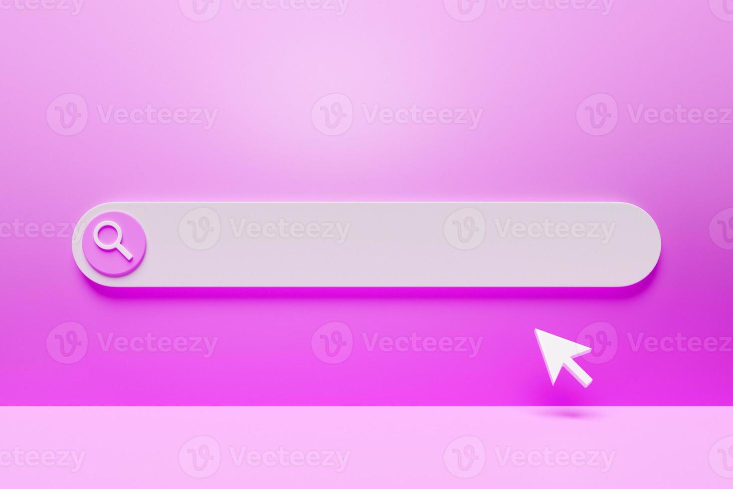 3d illustration of an internet search page on a  pink background. Search bar  icons photo