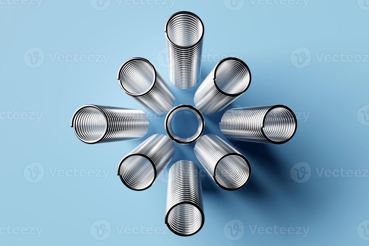 3D illustration of a metal springs isolated on blue background photo