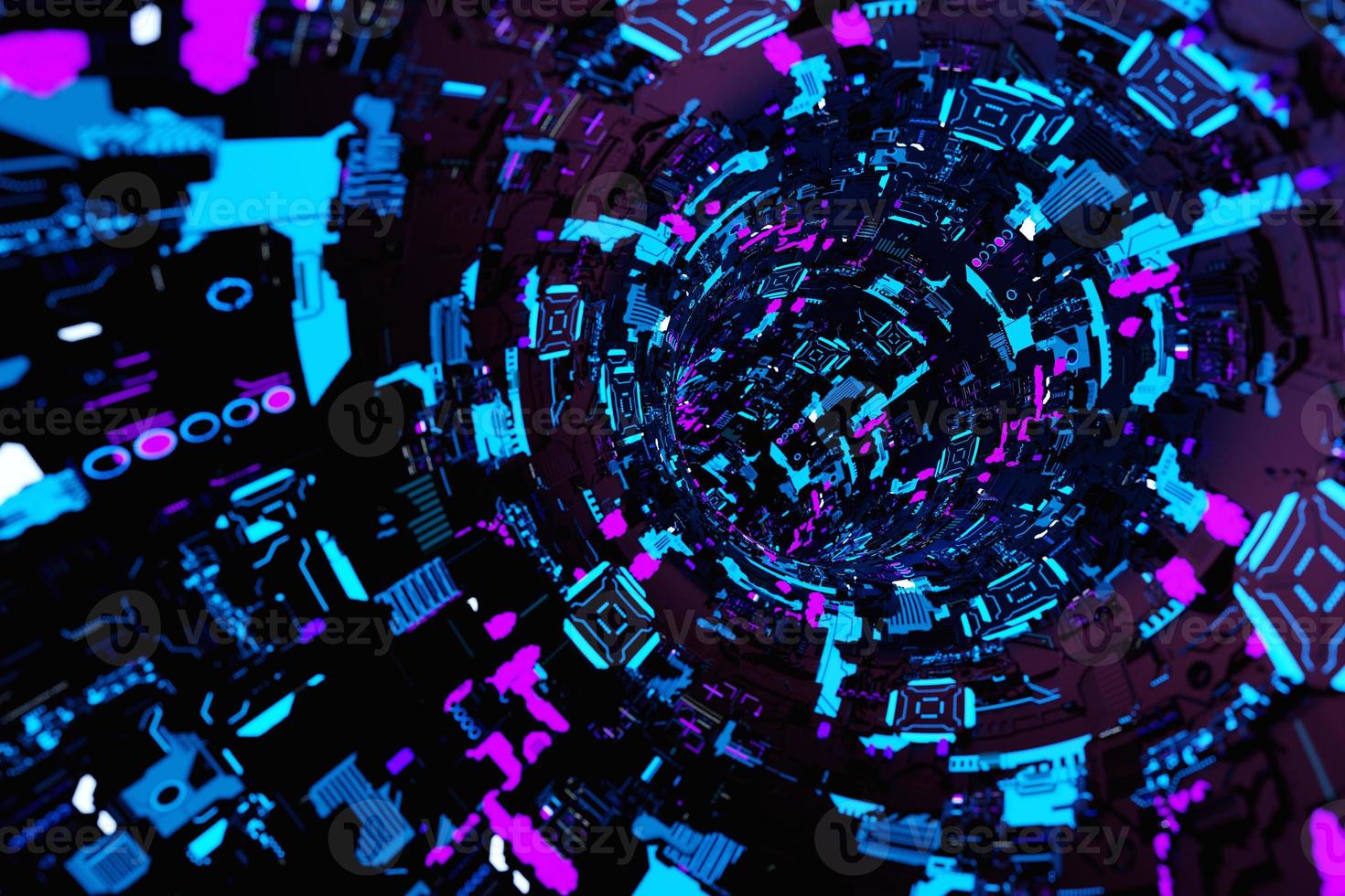 3d illustration of a portal from a circle,  walkway.  A close up of a   colorful   round monocrome tunnel. photo
