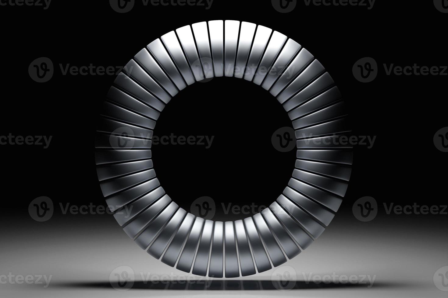 3D rendering abstract   black  metal  round fractal, portal with spikes.  round spiral on dark  isolated background photo