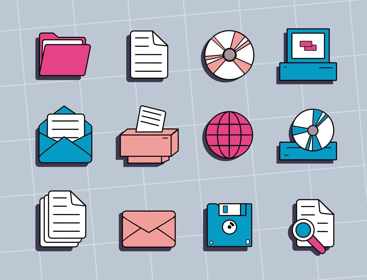 A set of interface elements of the old pc windows 90s, UI and UX themes. In retro vaporwave style. Vector illustration of windows and icons .