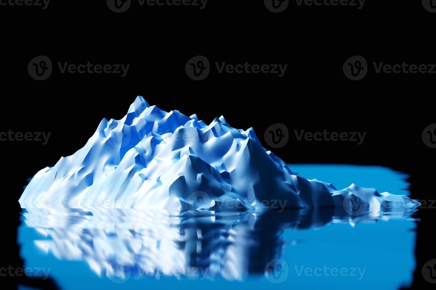3d illustration neon blue  mountains of different sizes on a black background. Sharp waves. Abstract lines. Flow background. photo