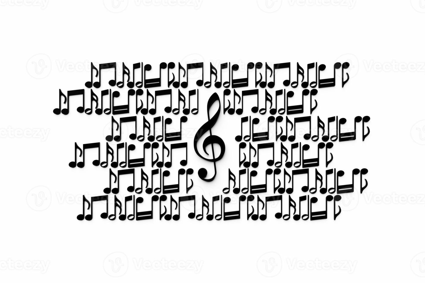 Treble clef and musical notes on a white background. Design. 3D illustration photo