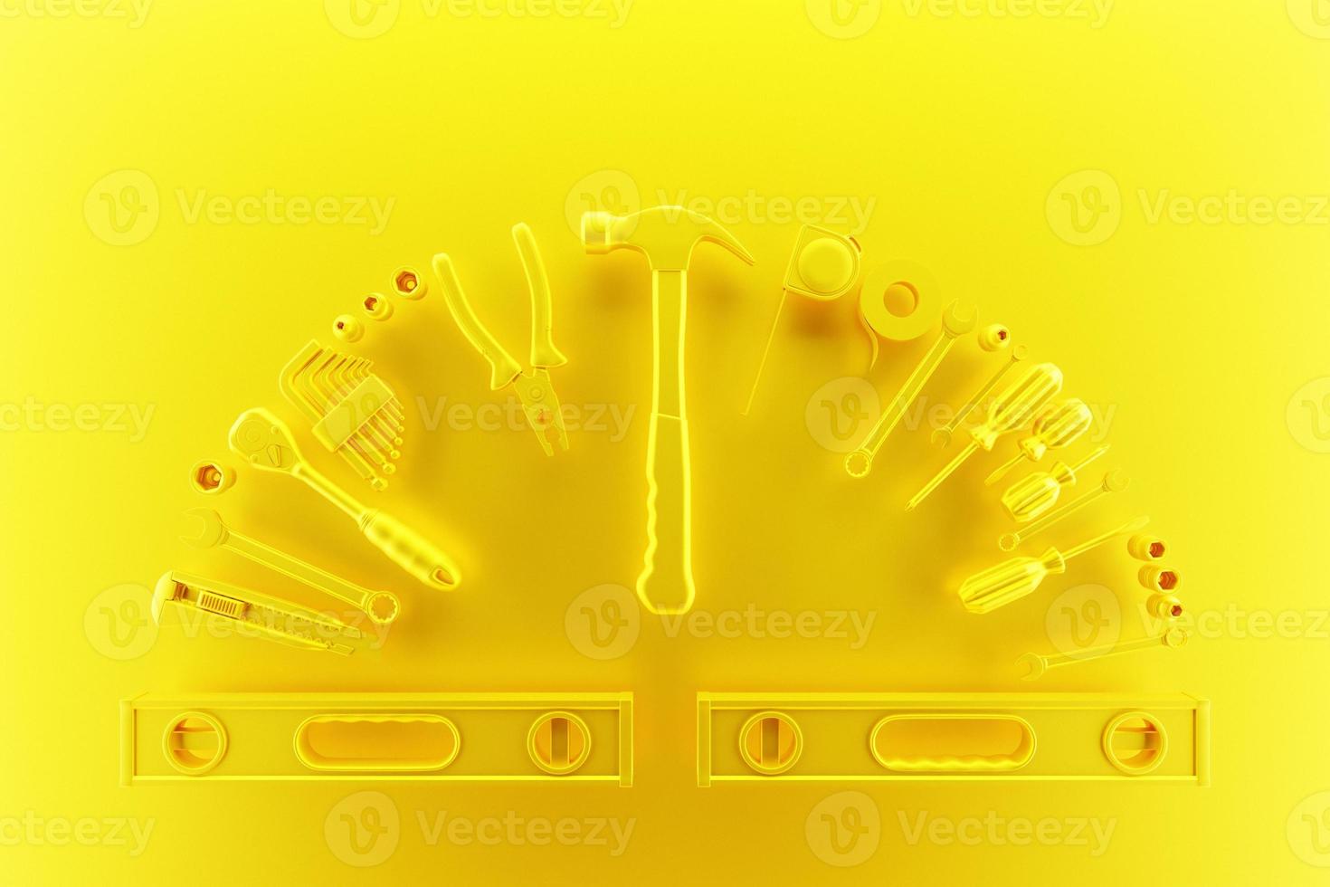Various working tools. Construction, construction, renovation concept. photo