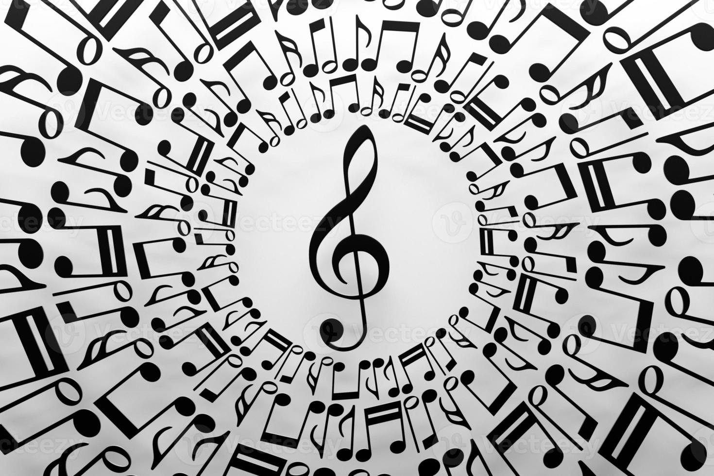 Treble clef in a circle of musical notes on a white background. Design. 3D illustration photo