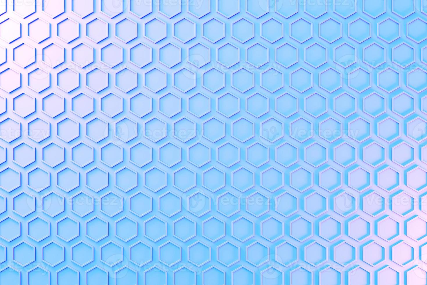 3d illustration of a blue honeycomb. Pattern of simple geometric hexagonal shapes, mosaic background. photo