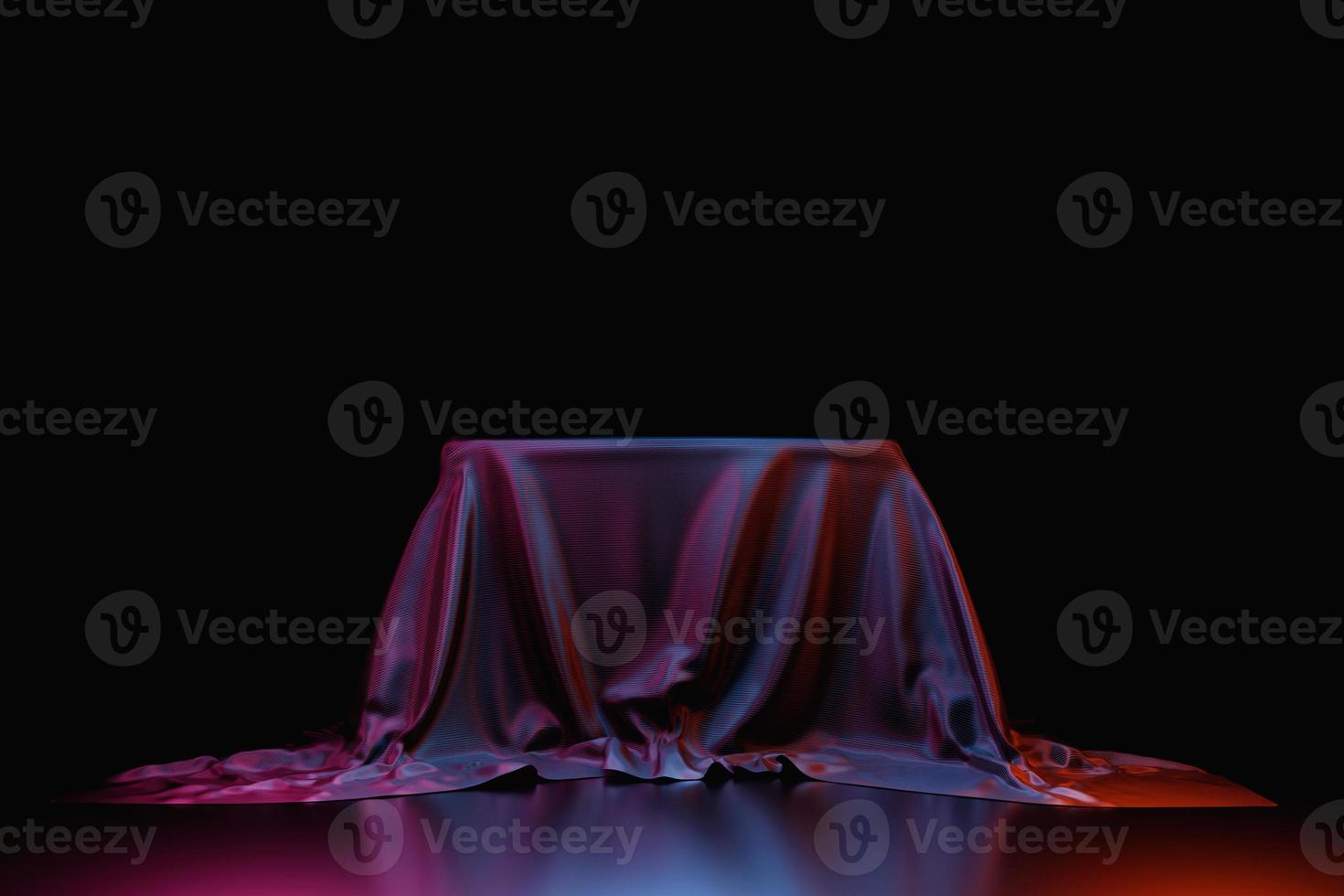 3d illustration of a scene from a square on a pedestal under a purple  cloth  on a monocrome background. photo