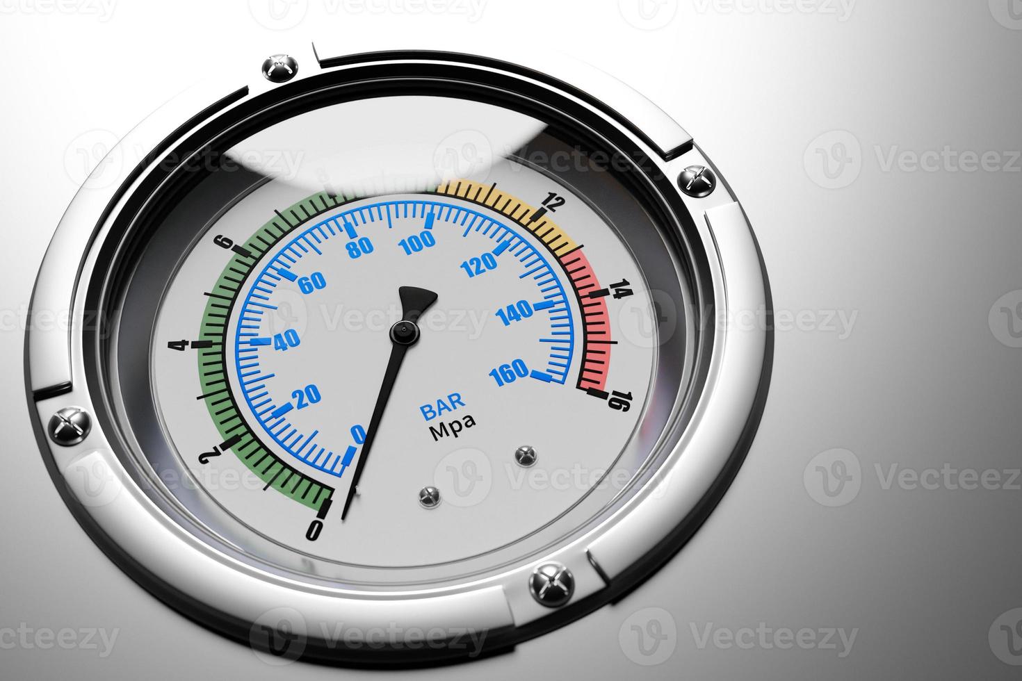 Round temperature gauge isolated on a white background. Circular barometer or indicator template. 3d illustration photo