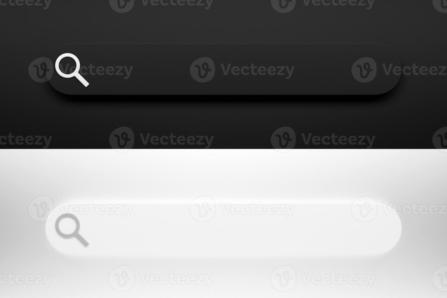 3D illustration of the search bar. Search in internet box, website user interface panel with dark and light theme and online search button photo