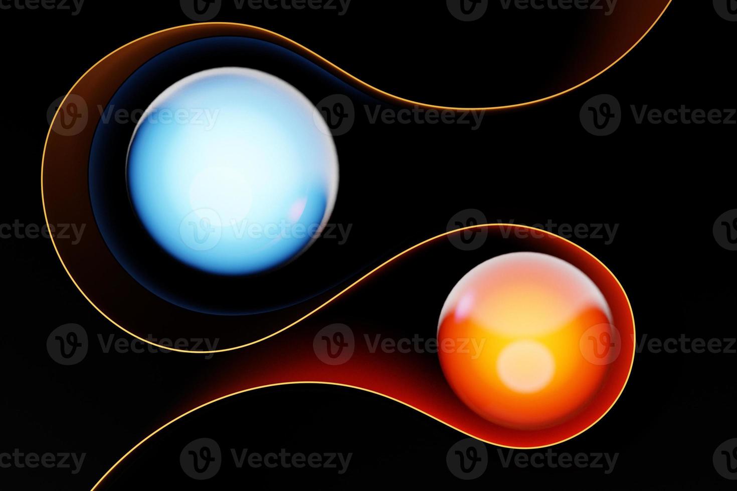 3d illustration of a geometric  yelllow wave surface with glowing colorful balls inside. Pattern of simple geometric shapes photo
