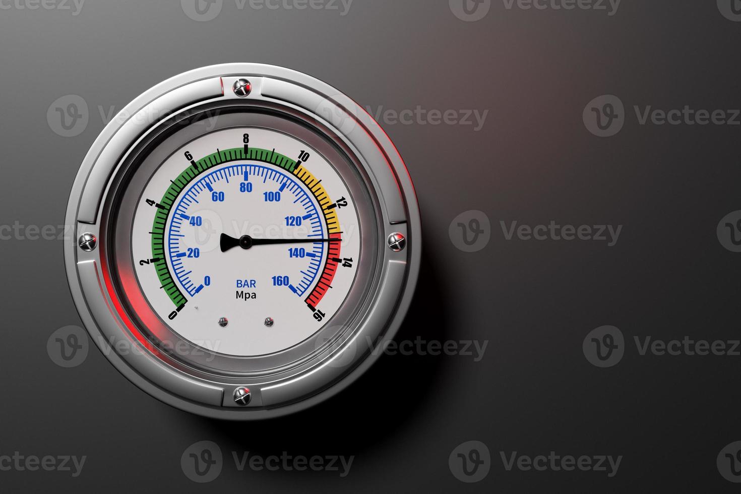 3d illustration of a round barometer with markings up to 160 on a black isolated background photo