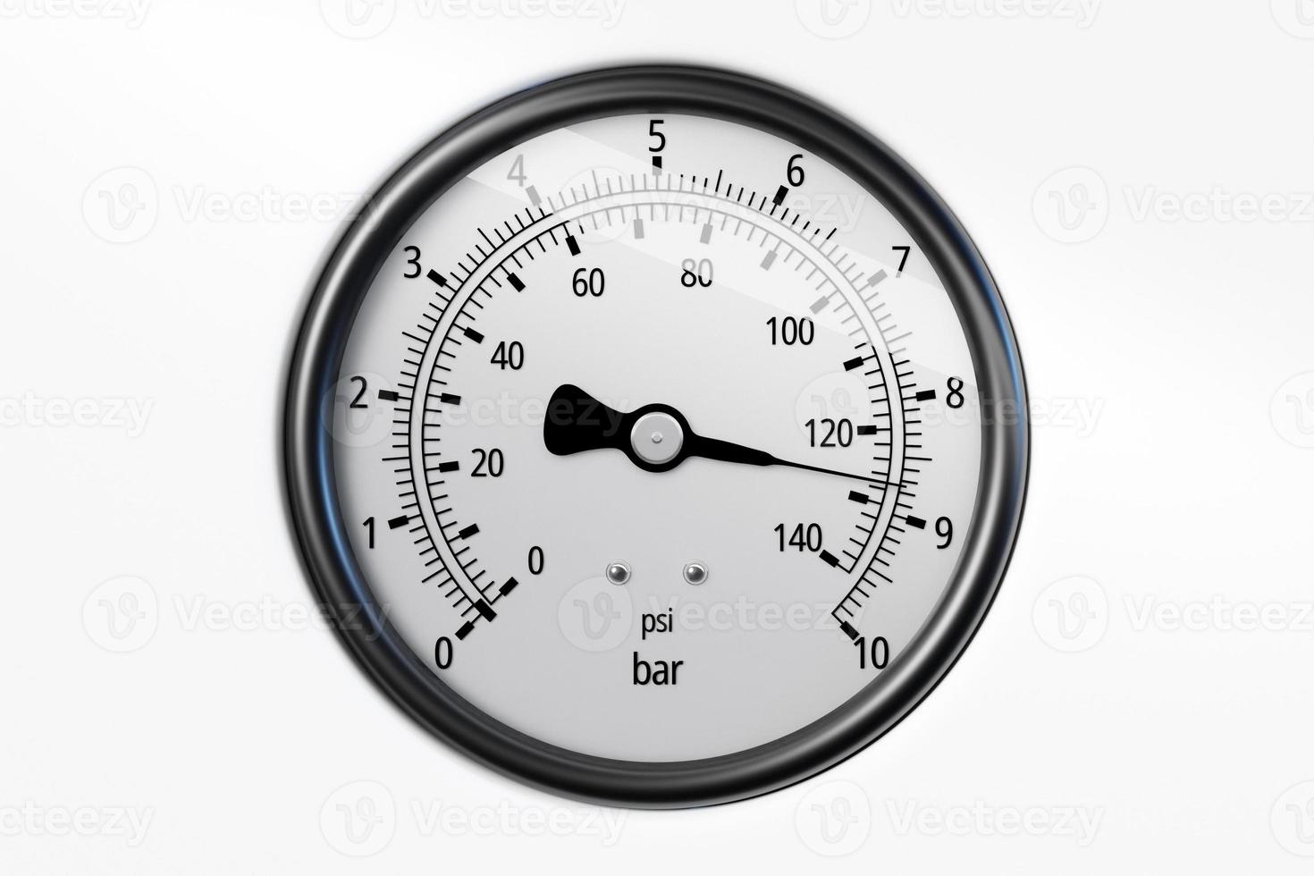 3d illustration of a round barometer with markings up to 140 on a white  isolated background photo