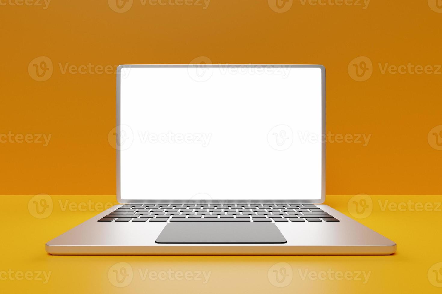 3d illustration, close up of the realistic  laptop with a search window on yellow  background photo