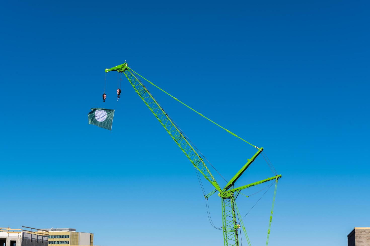 Green crane on blue sky photo