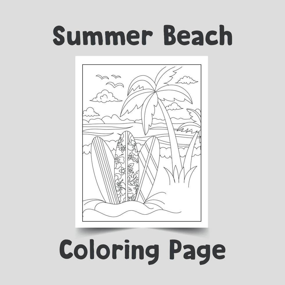 Summer Beach Coloring Page, Outline Illustation for coloring book vector