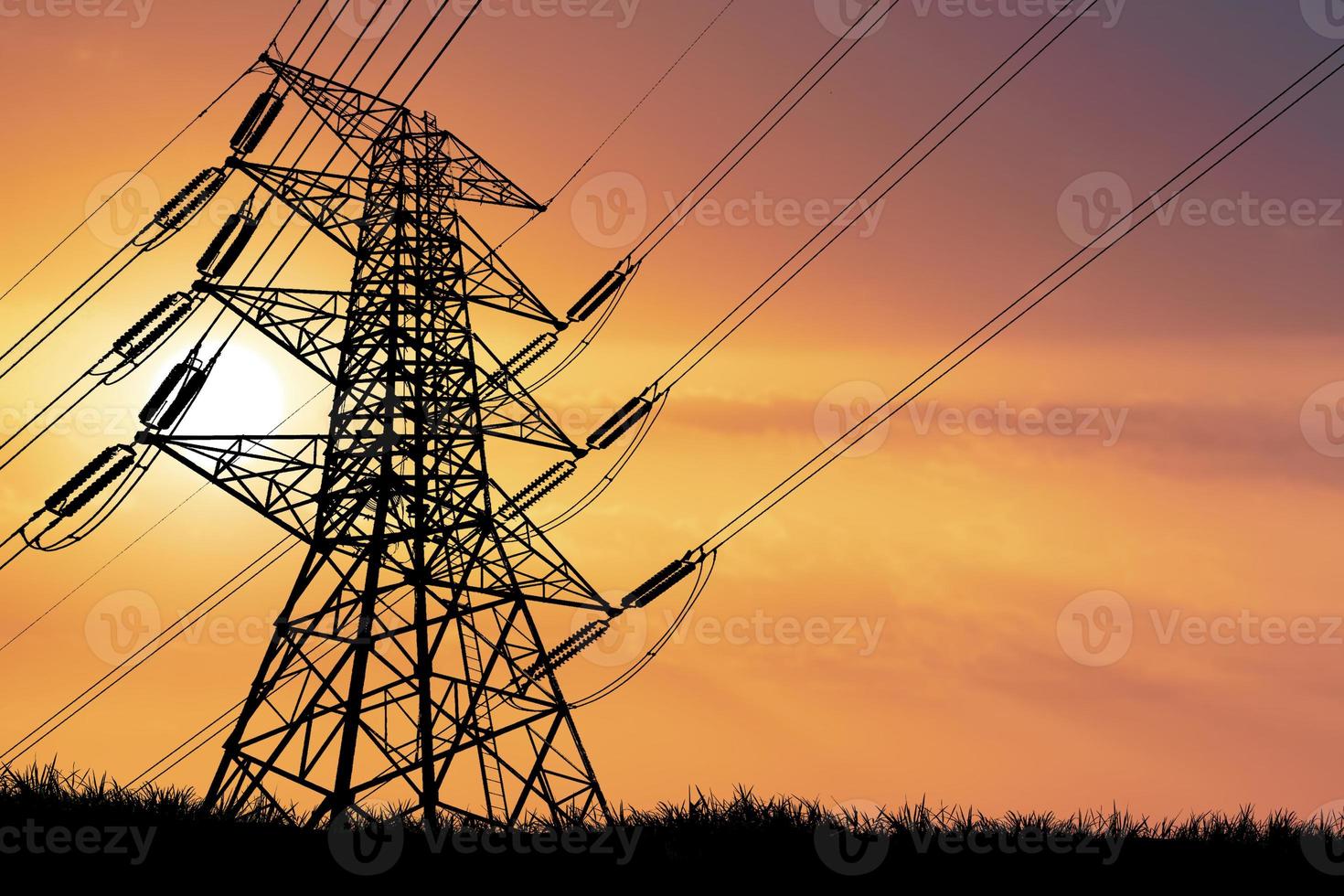silhouette of the structure of high voltage transmission towers rural electric power distribution concept photo