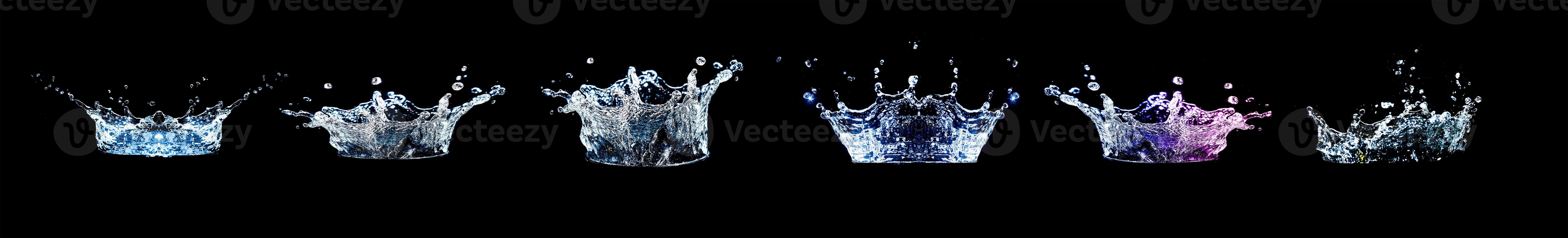 Collection of splashing water on a black background photo