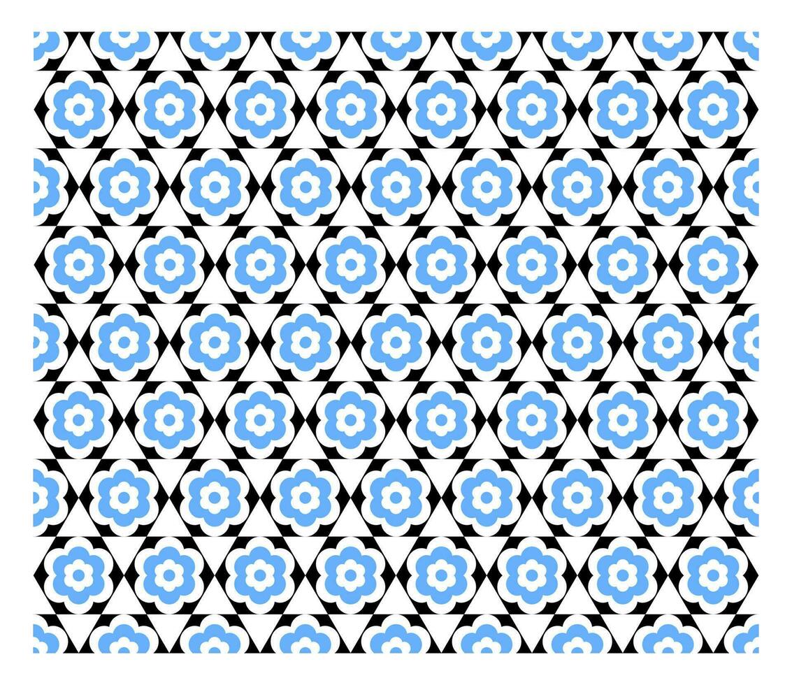 Seamless hexagon with overlapping blue flower shapes. vector