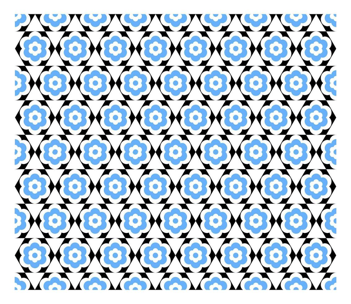 hexágono transparente con formas de flores azules superpuestas. vector