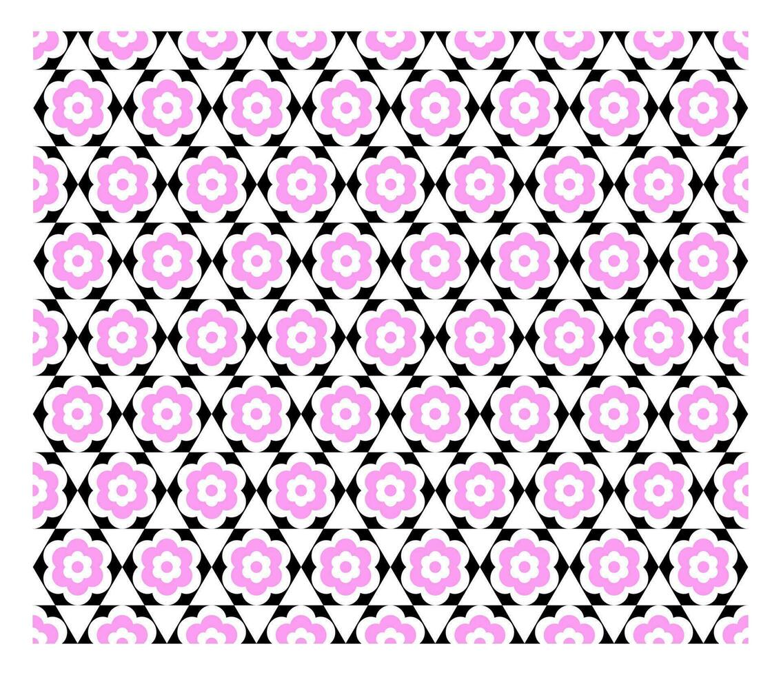 Seamless hexagon with overlapping pink flower shapes. vector