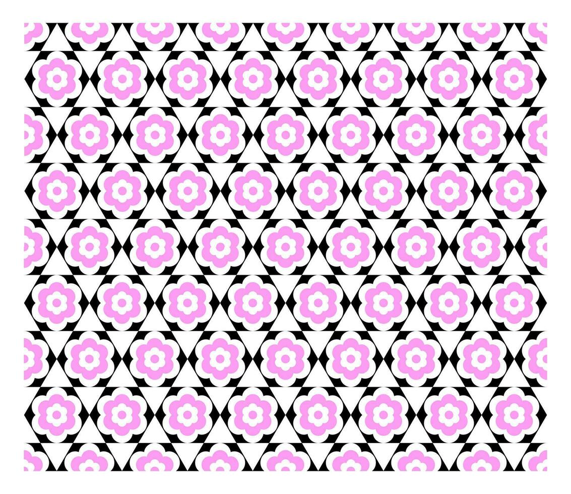 Seamless hexagon with overlapping pink flower shapes. vector