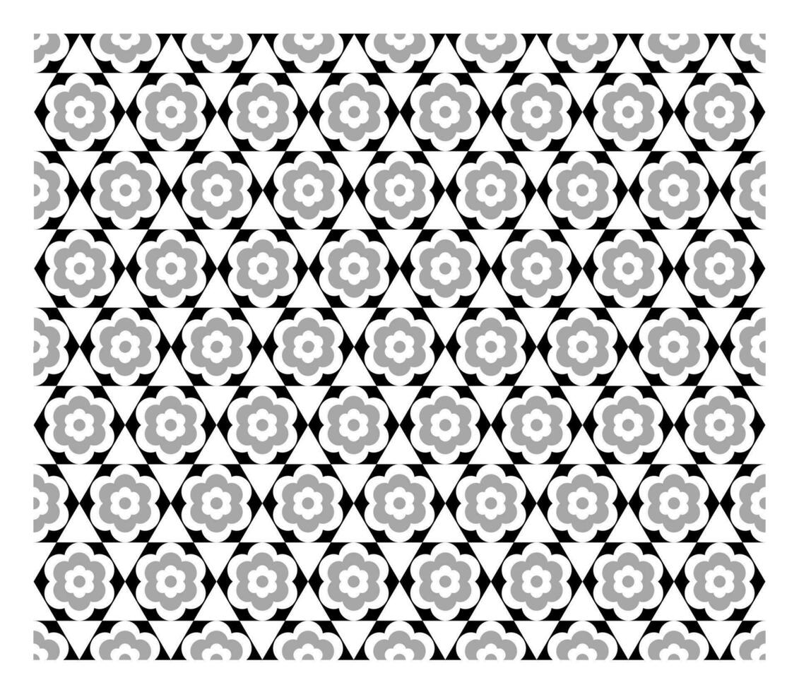 black hexagon seamless background with gray overlapping flower shapes vector