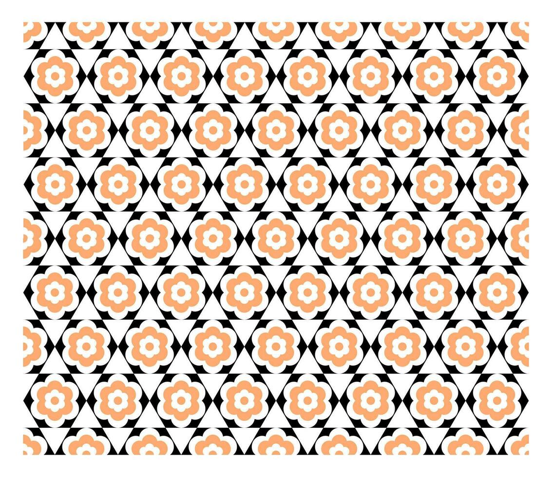 Seamless hexagon with overlapping orange flower shapes. vector