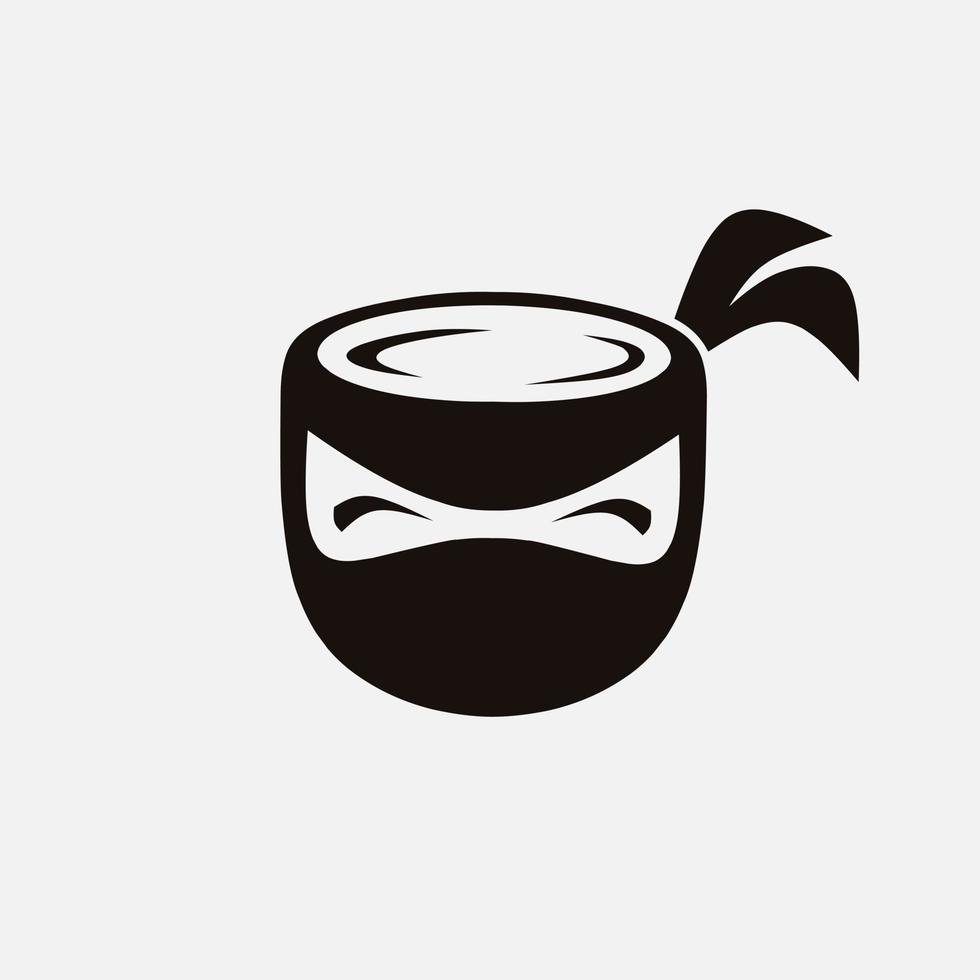 Ninja coffee minimalist logo. Simple negative space vector design. Isolated with soft background.