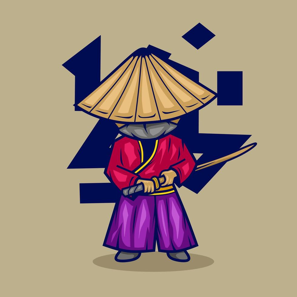 Samurai japan sword knight line potrait logo colorful design with dark background. Isolated navy background for t-shirt, poster, clothing, merch, apparel, badge design vector