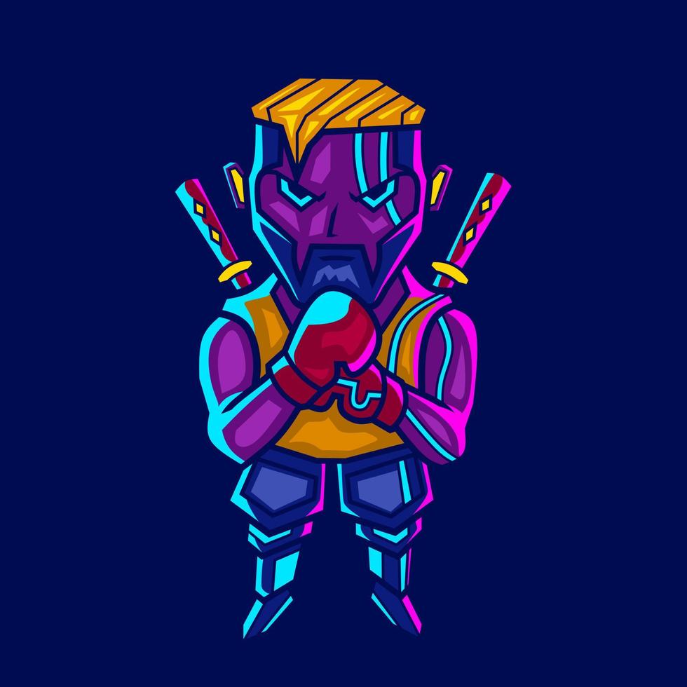 boxeo hombre cyberpunk logo línea pop arte retrato ficción colorido diseño con fondo oscuro. ilustración vectorial abstracta. vector