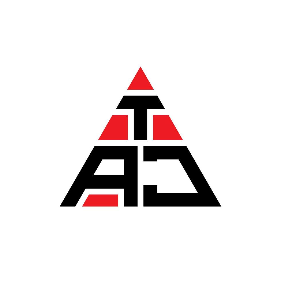 TAJ triangle letter logo design with triangle shape. TAJ triangle logo design monogram. TAJ triangle vector logo template with red color. TAJ triangular logo Simple, Elegant, and Luxurious Logo.
