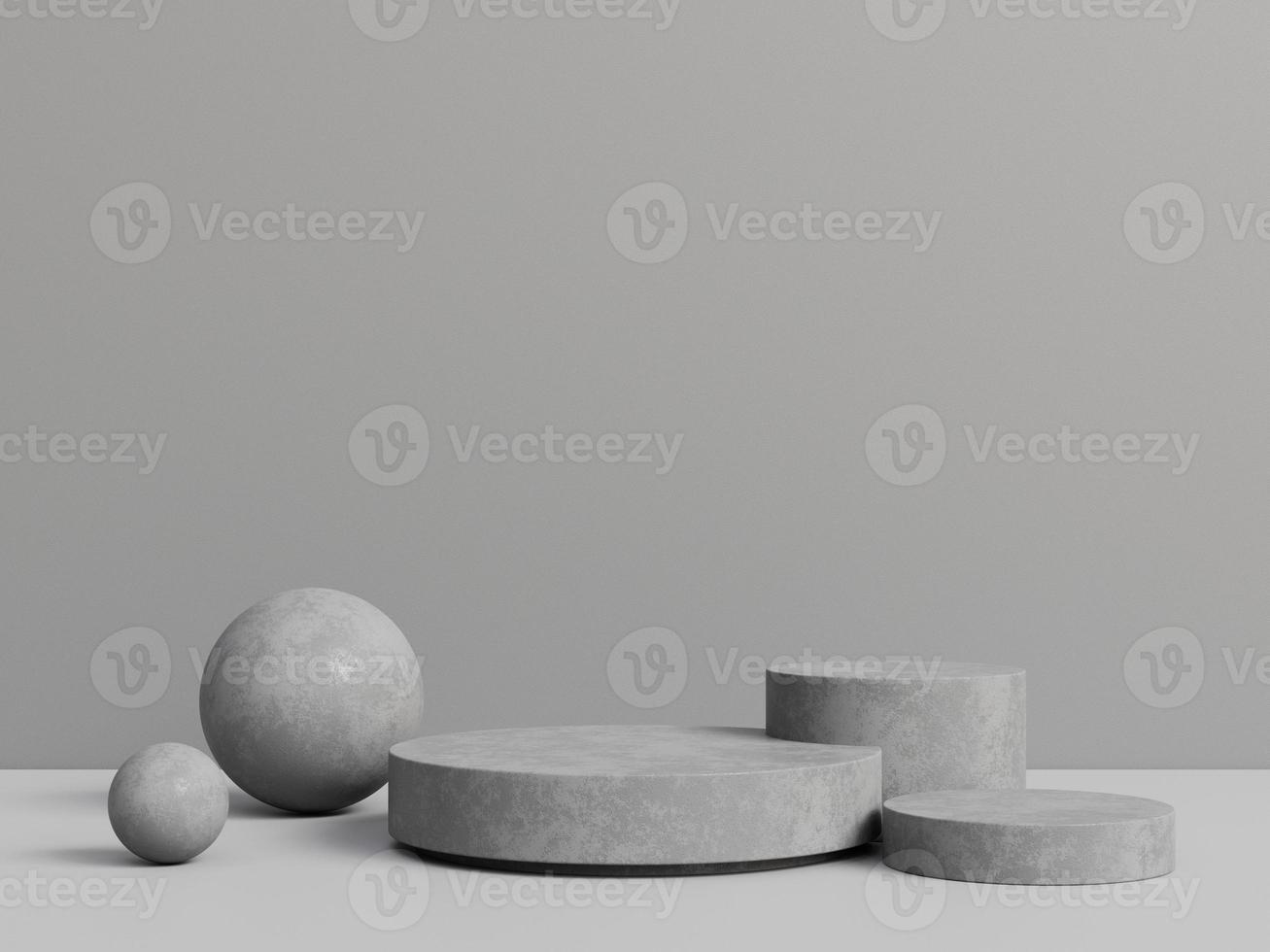 Concrete pedestal for product display with grey background. 3d rendering. photo