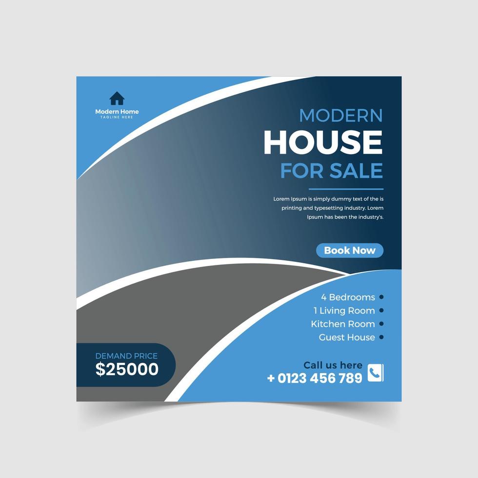 Blue Real estate social media post design template vector